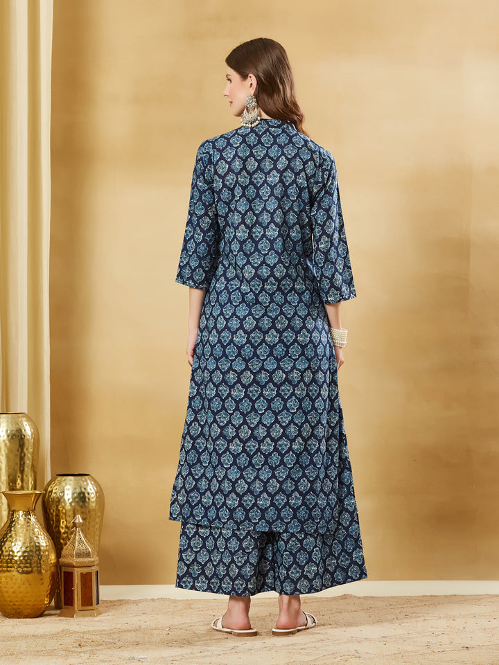 Divena Blue Cotton Kurta Palazzo sets