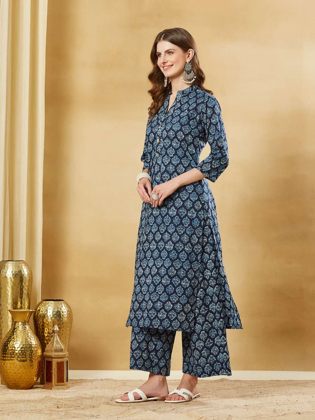 Divena Blue Cotton Kurta Palazzo sets