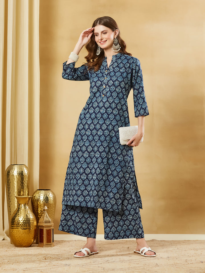 Divena Blue Cotton Kurta Palazzo sets