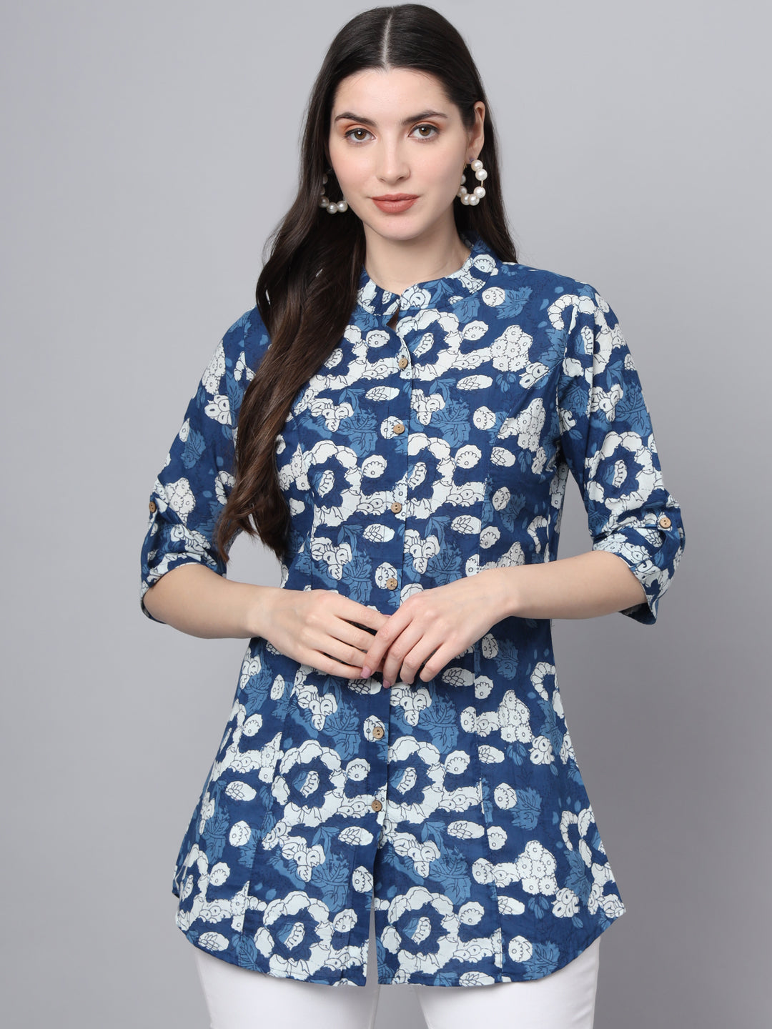 Divena Blue Cotton A-Line top