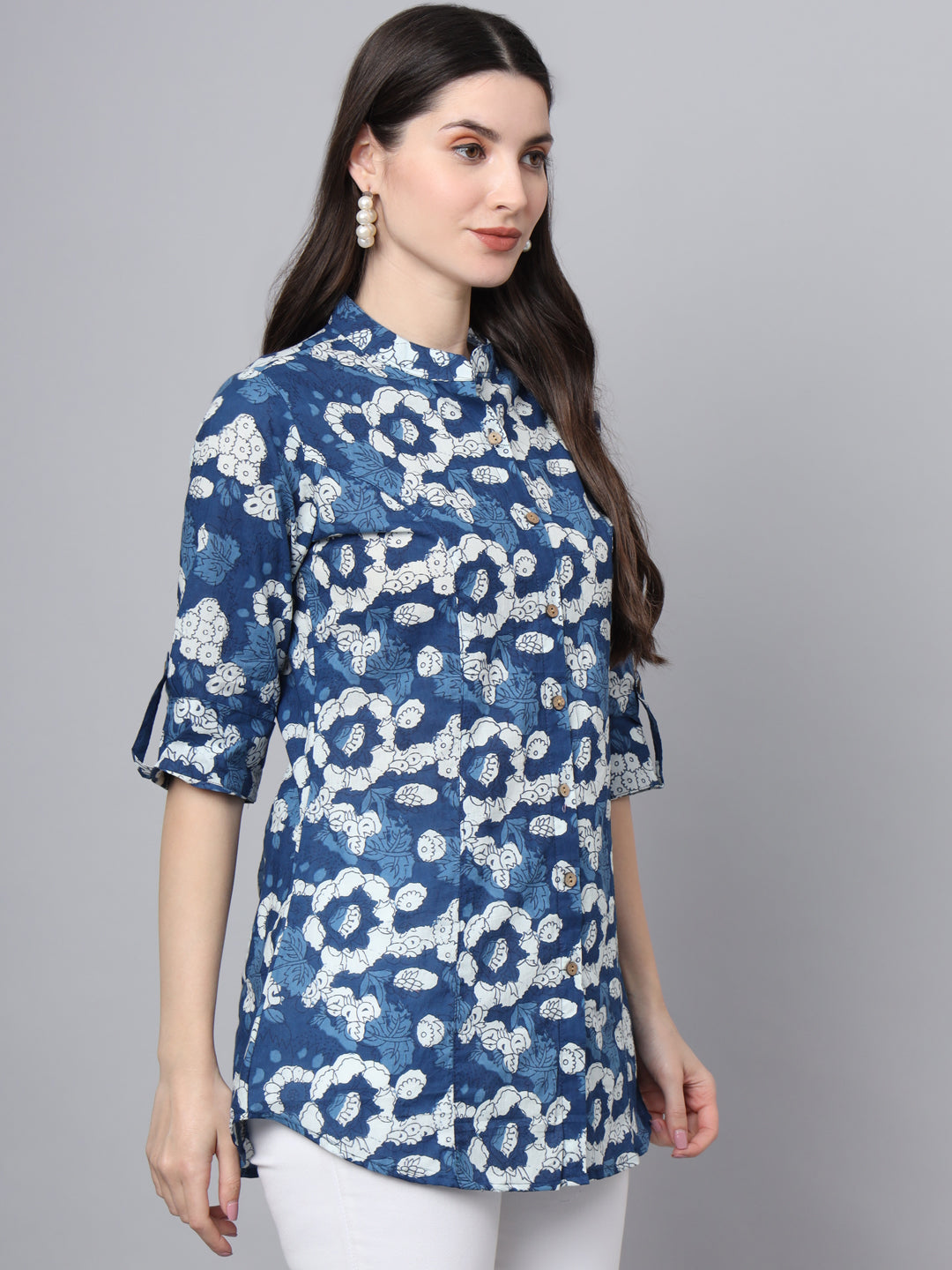 Divena Blue Cotton A-Line top
