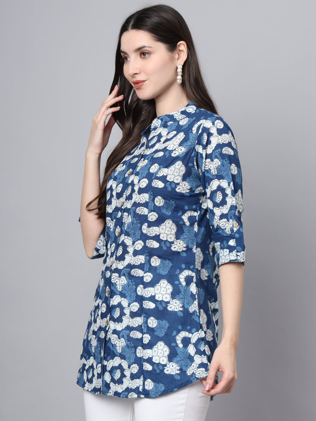 Divena Blue Cotton A-Line top