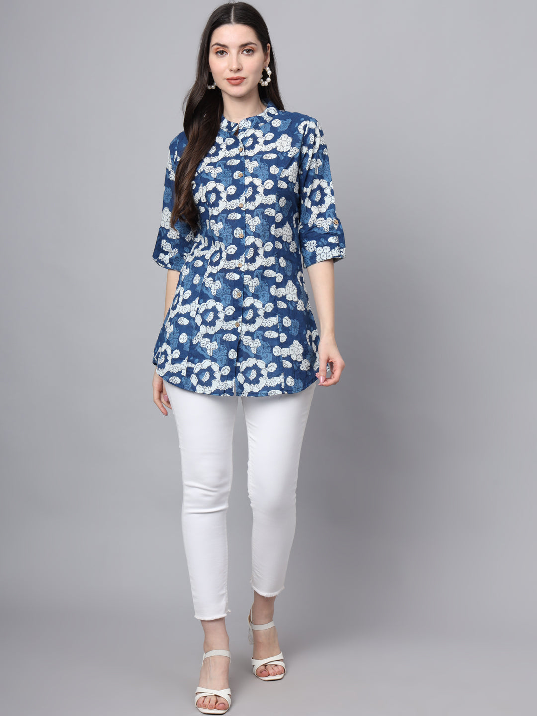 Divena Blue Cotton A-Line top