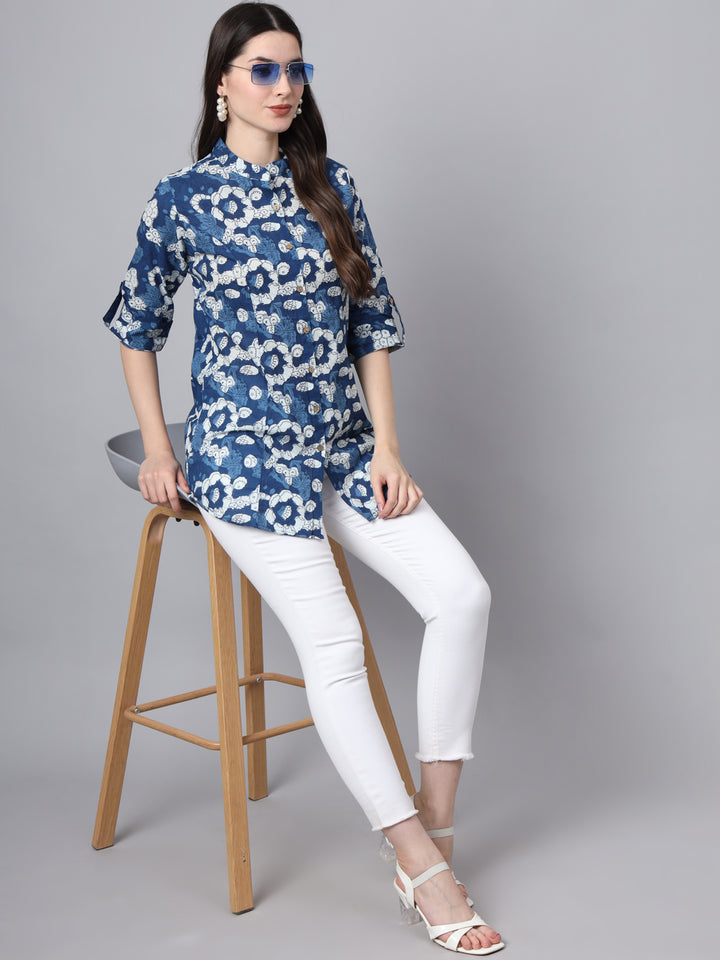 Divena Blue Cotton A-Line top