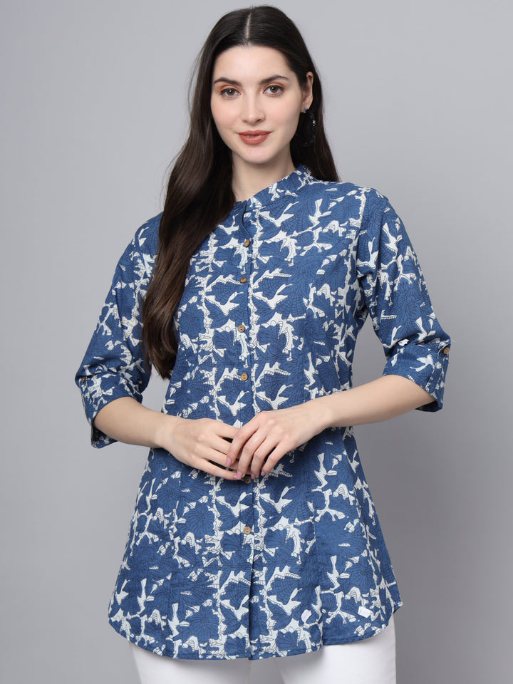 Divena Blue Cotton A-Line top