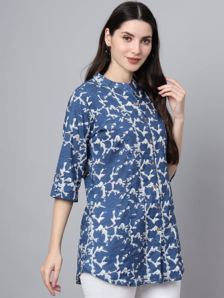 Divena Blue Cotton A-Line top