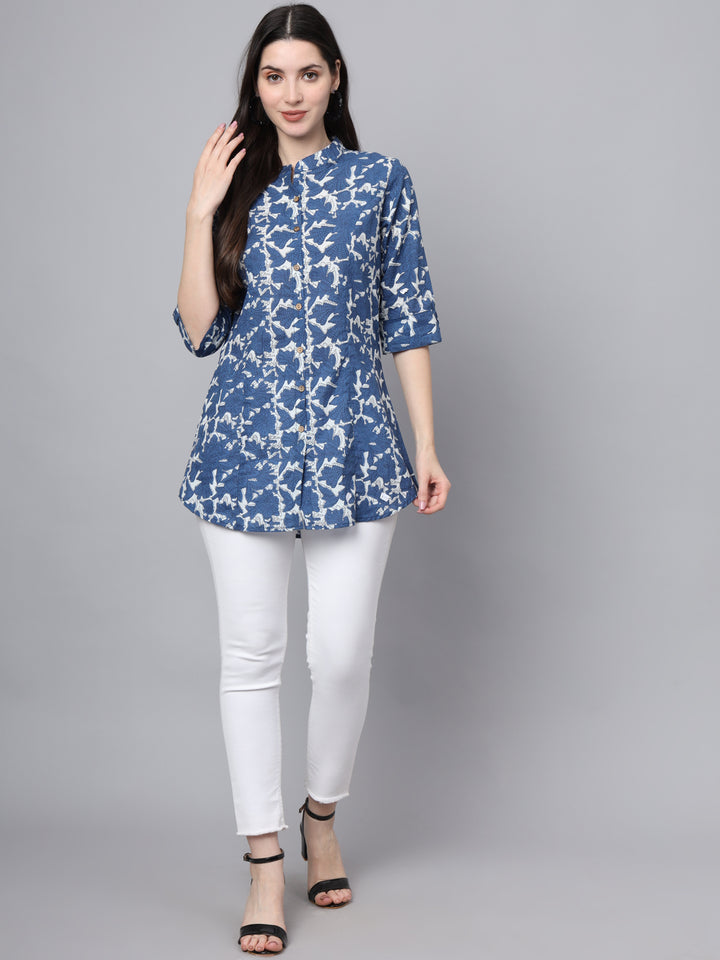 Divena Blue Cotton A-Line top