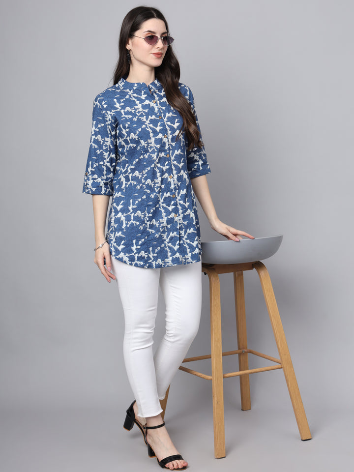 Divena Blue Cotton A-Line top