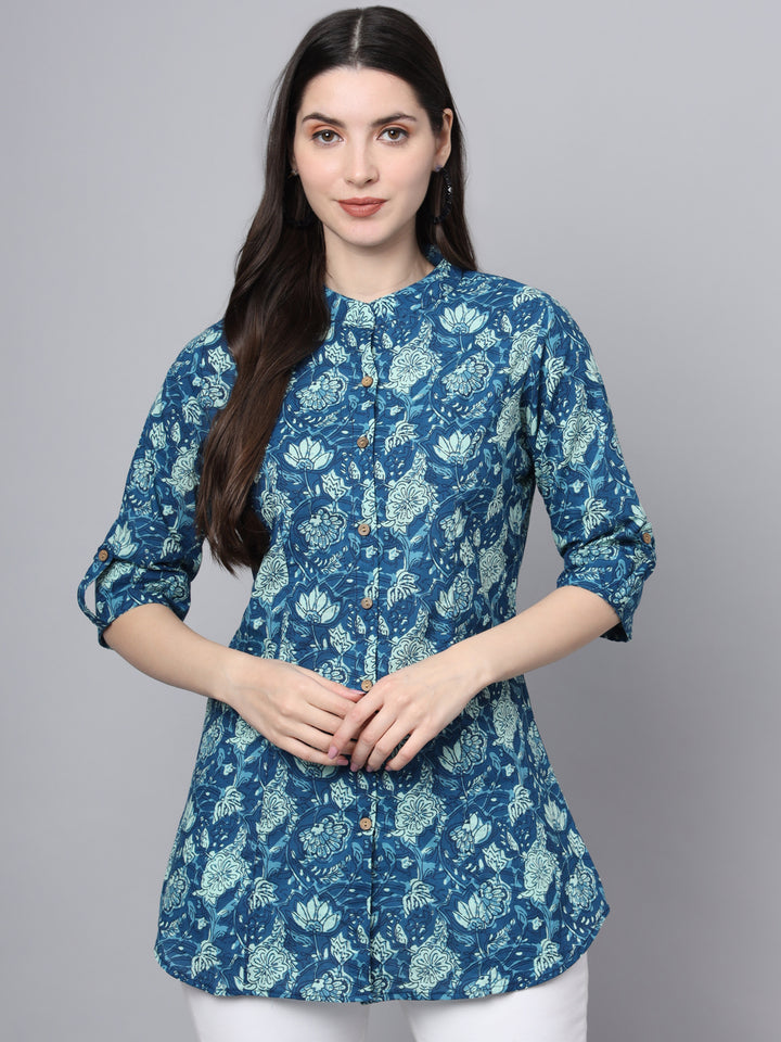 Divena Blue Cotton A-Line top