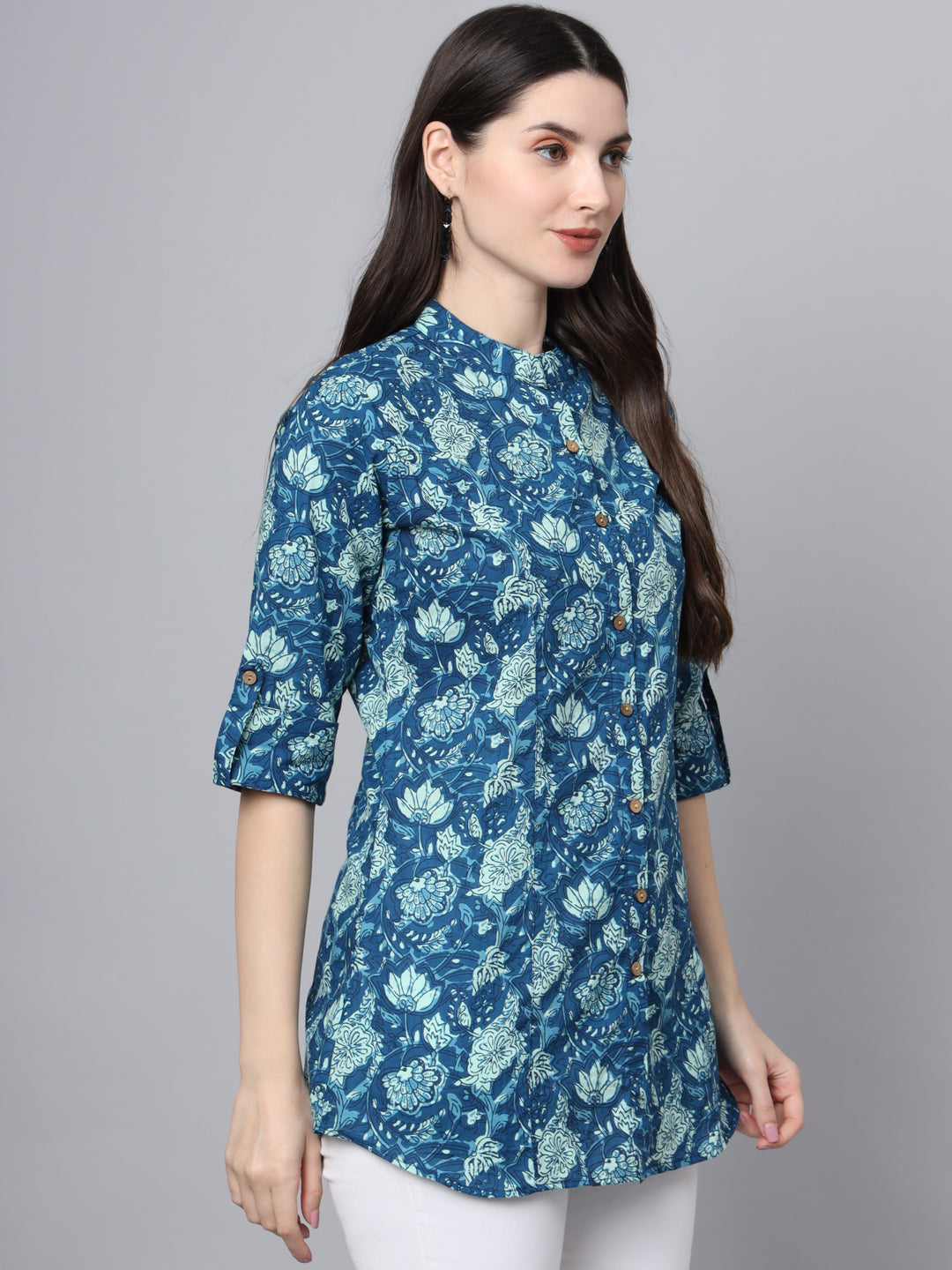 Divena Blue Cotton A-Line top
