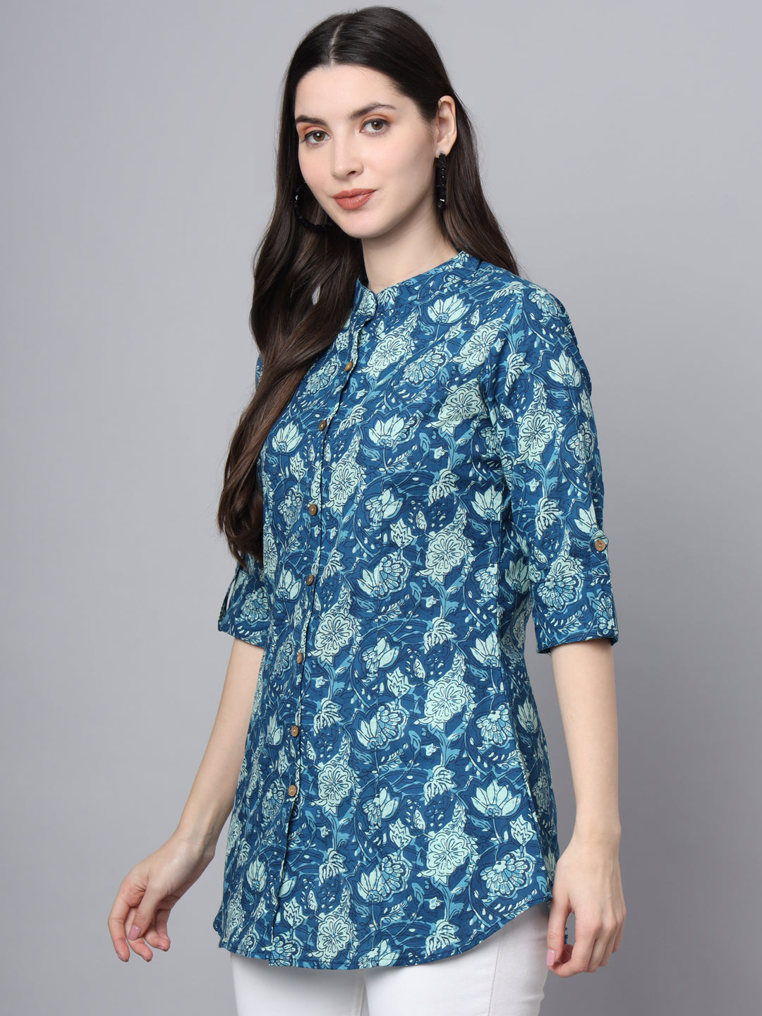Divena Blue Cotton A-Line top