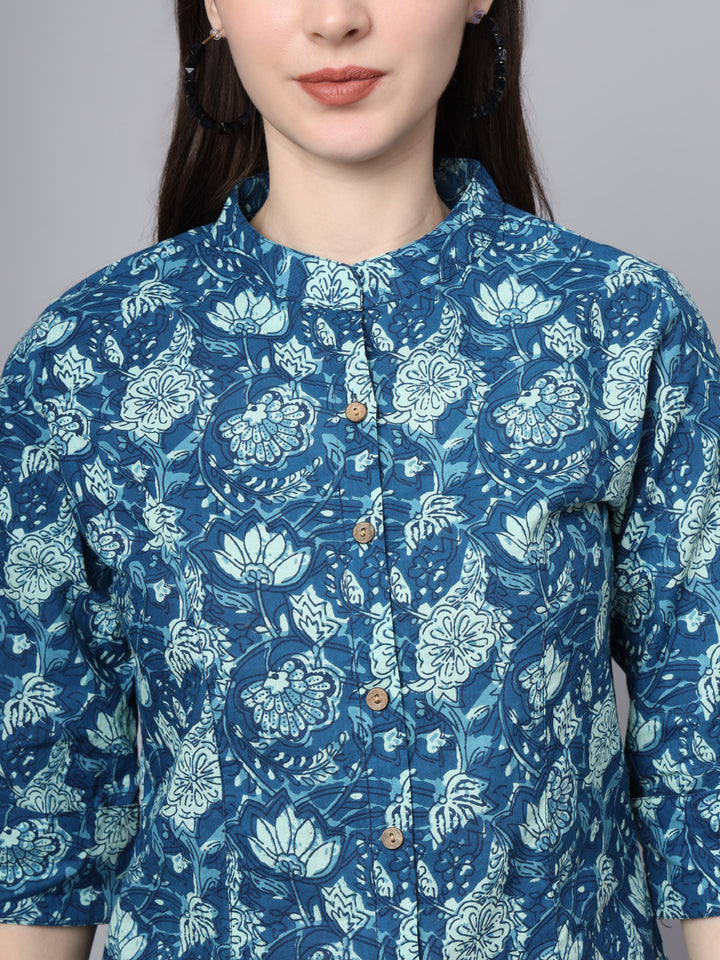 Divena Blue Cotton A-Line top