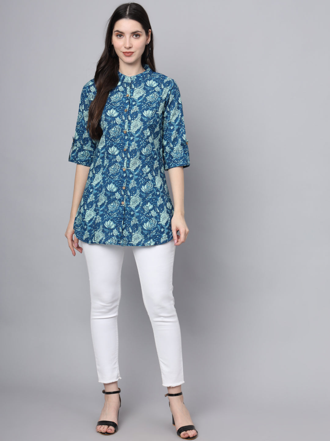 Divena Blue Cotton A-Line top