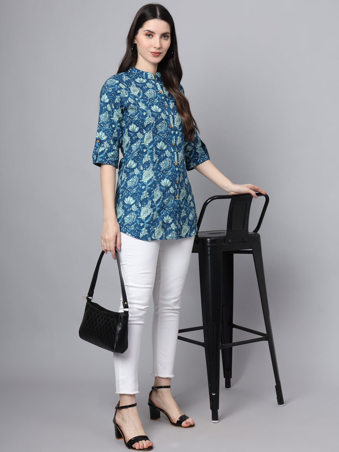 Divena Blue Cotton A-Line top