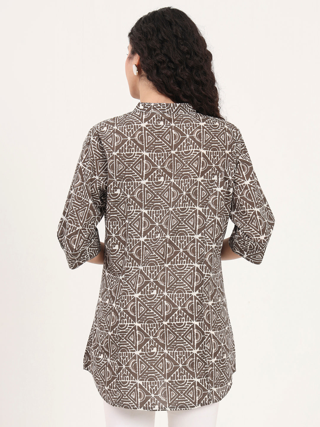 Divena Dark Grey Geomatric Printed Cotton Top