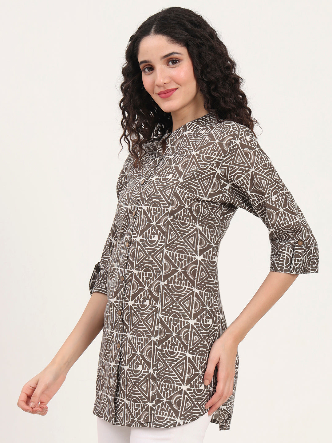 Divena Dark Grey Geomatric Printed Cotton Top