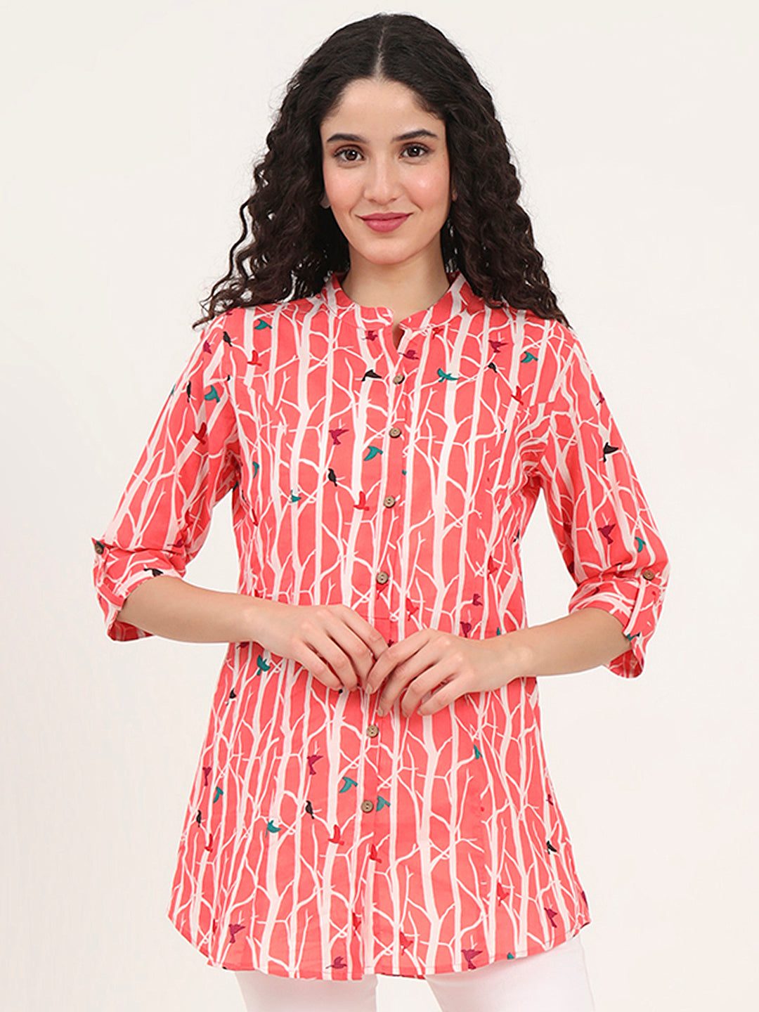 Divena Pink Floral Printed Cotton Top