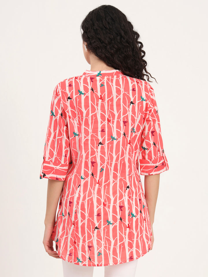 Divena Pink Floral Printed Cotton Top