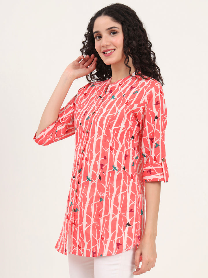 Divena Pink Floral Printed Cotton Top