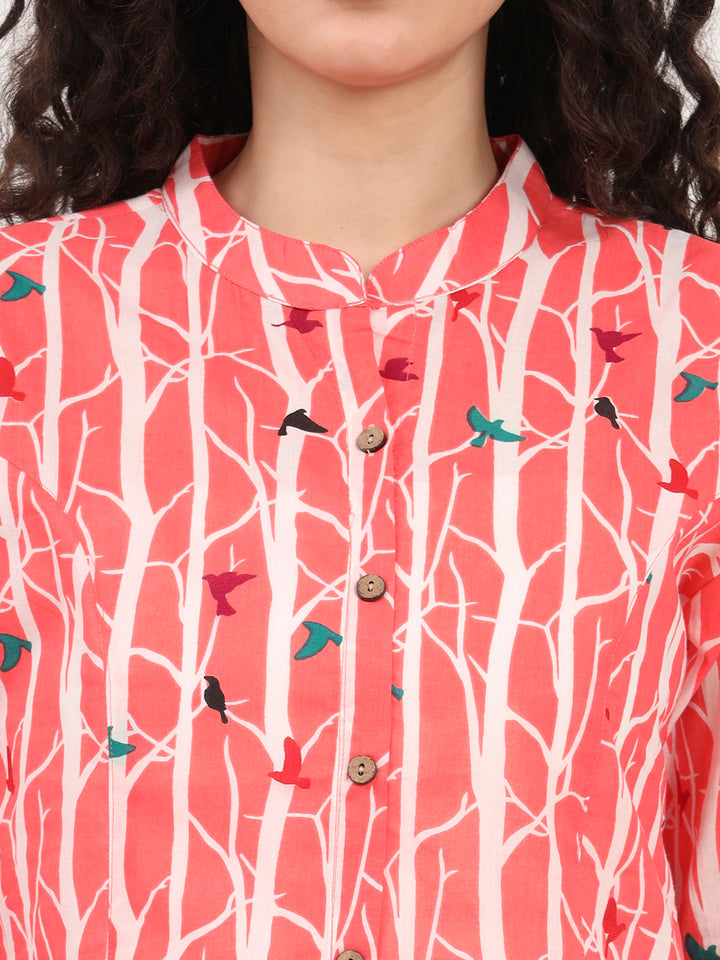 Divena Pink Floral Printed Cotton Top