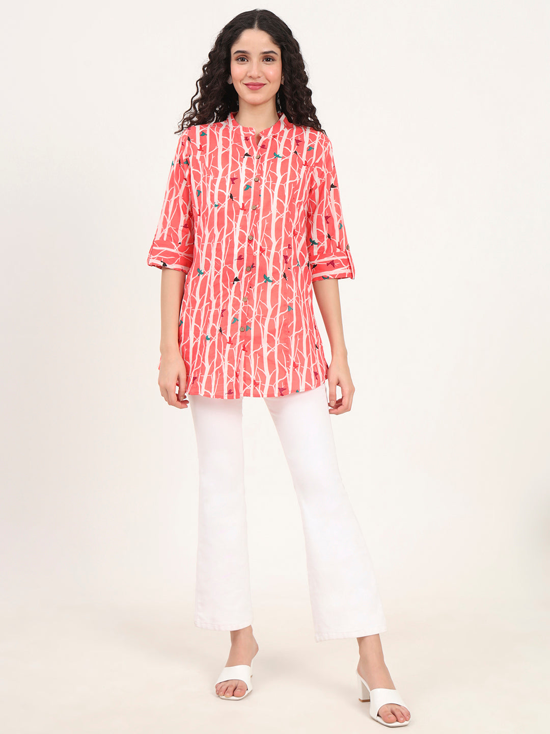 Divena Pink Floral Printed Cotton Top