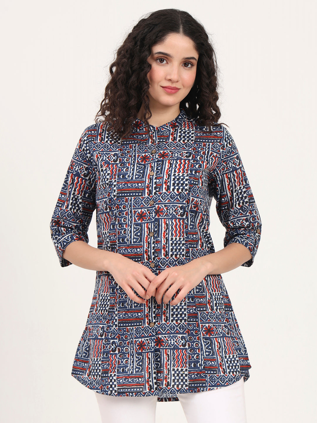 Divena Blue Floral Printed Cotton Top