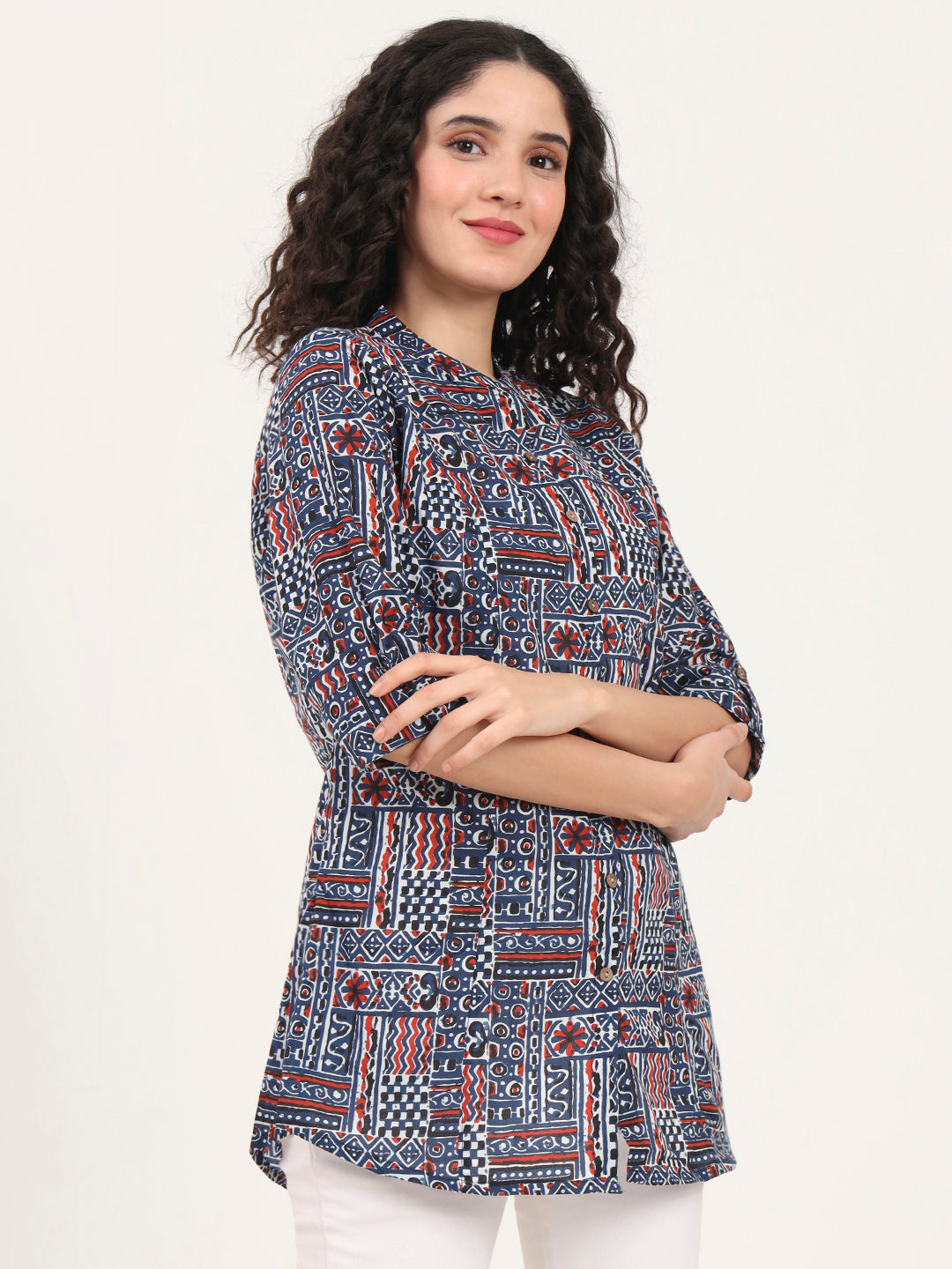 Divena Blue Floral Printed Cotton Top