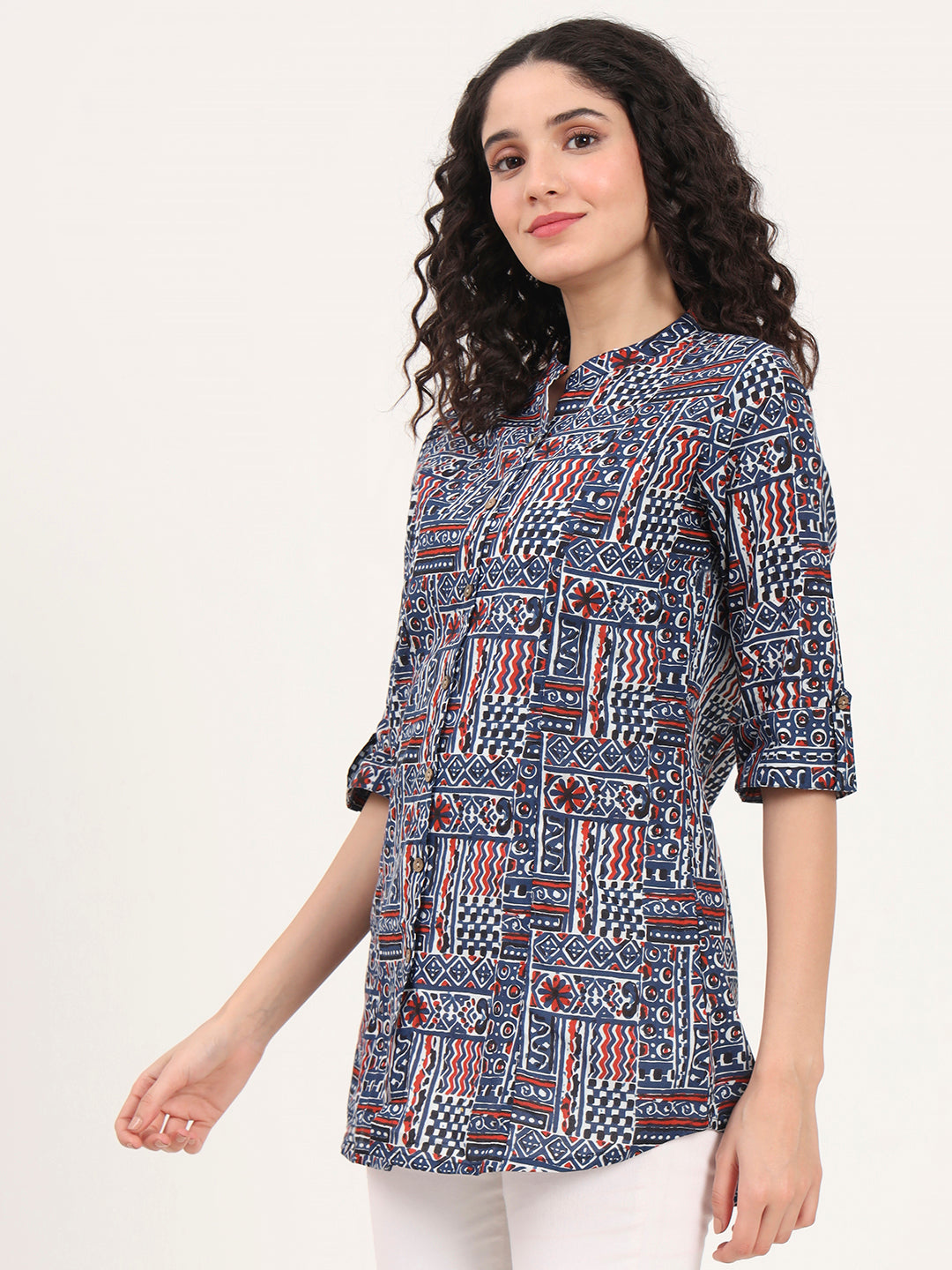 Divena Blue Floral Printed Cotton Top