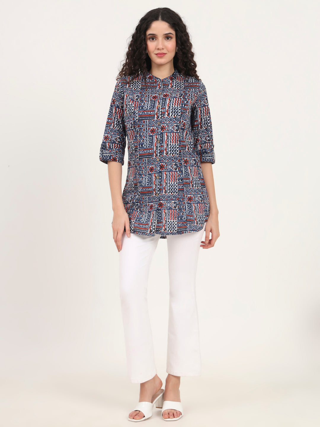 Divena Blue Floral Printed Cotton Top