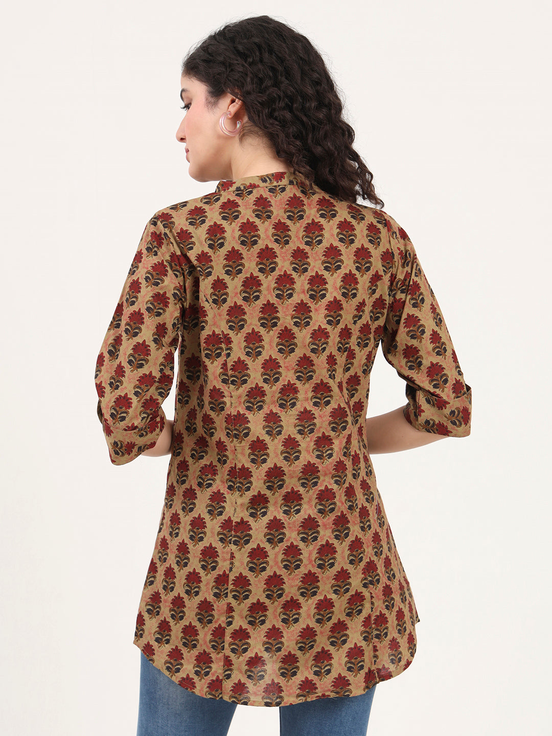 Divena Brown Floral Printed Cotton Top