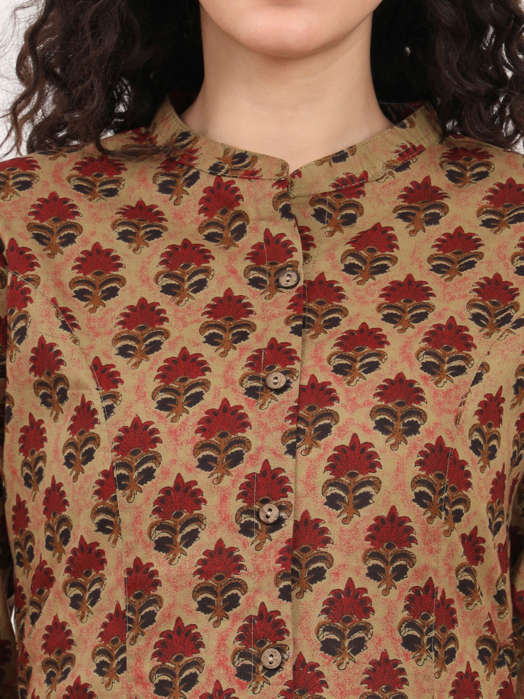 Divena Brown Floral Printed Cotton Top