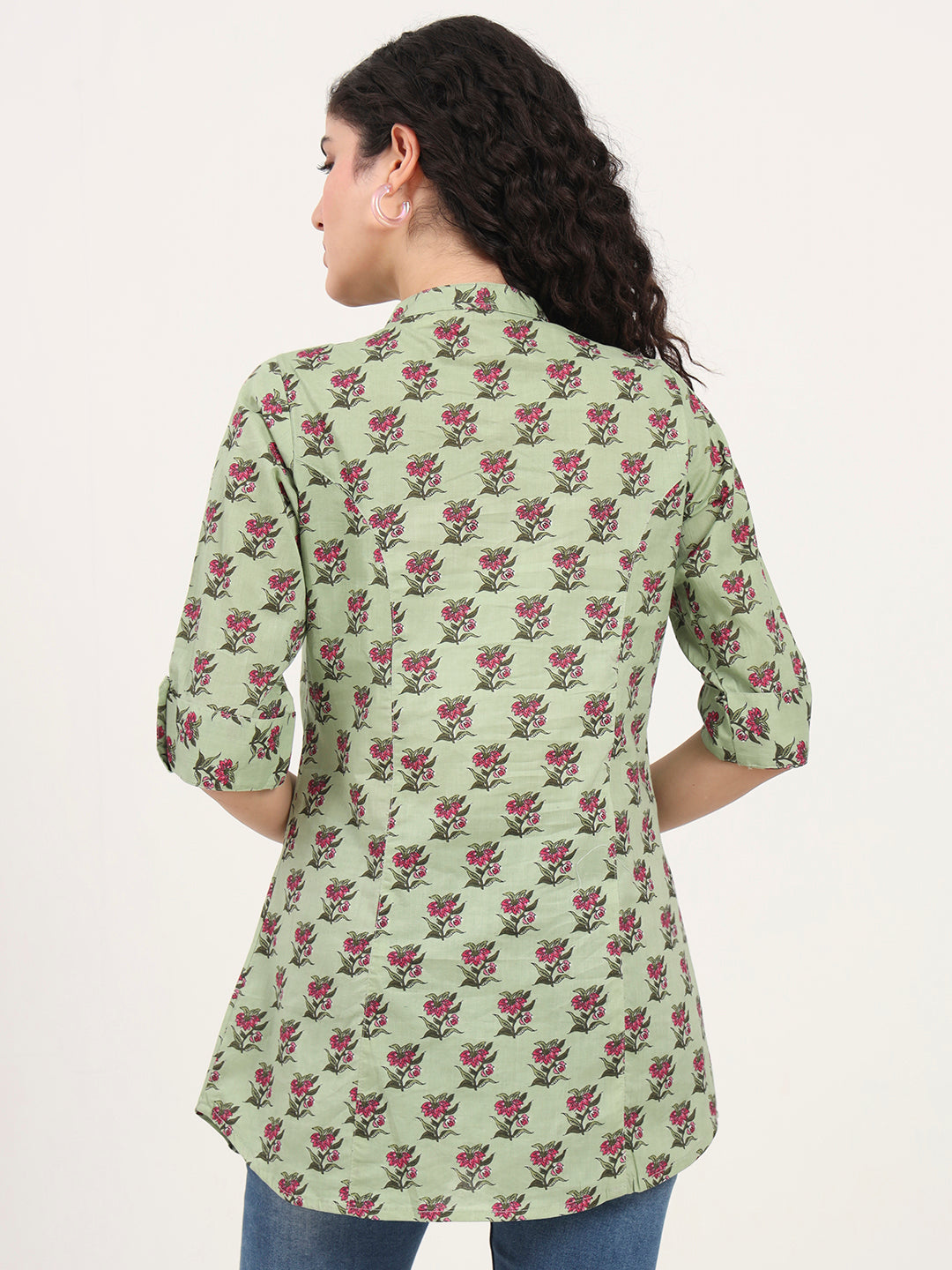 Divena Green Floral Printed Cotton Top