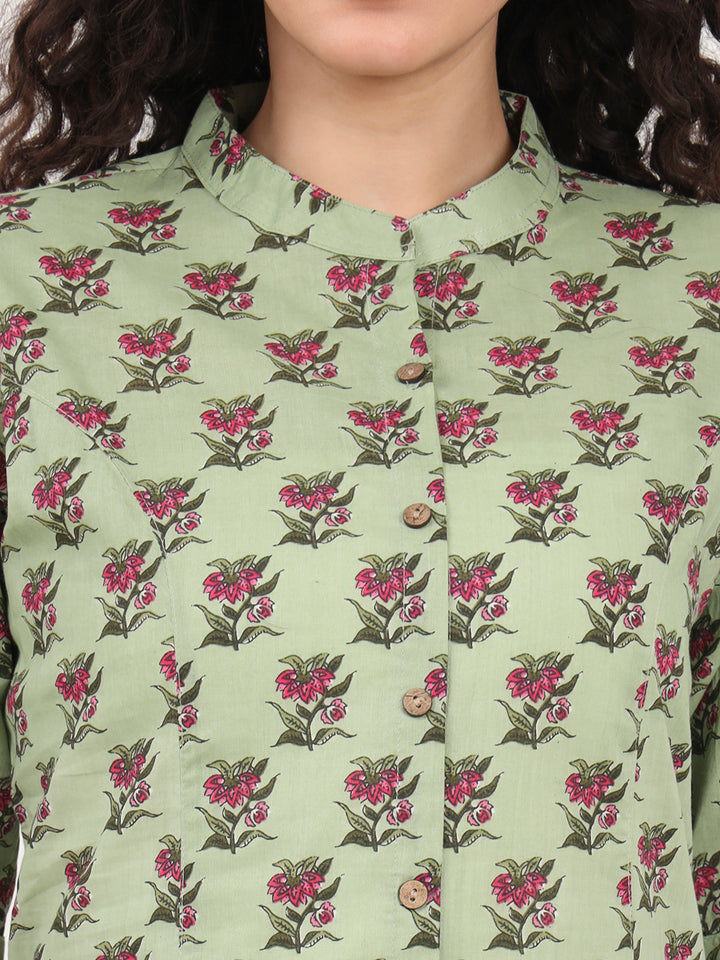 Divena Green Floral Printed Cotton Top