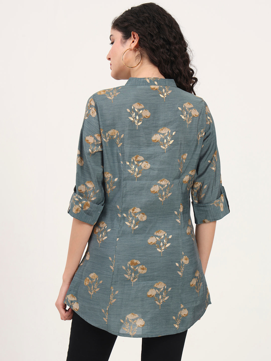 Divena Grey Floral Printed Rayon Top