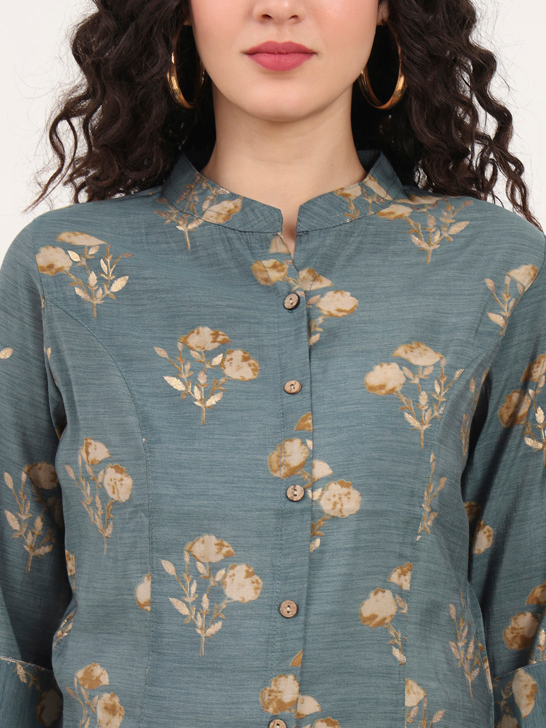 Divena Grey Floral Printed Rayon Top