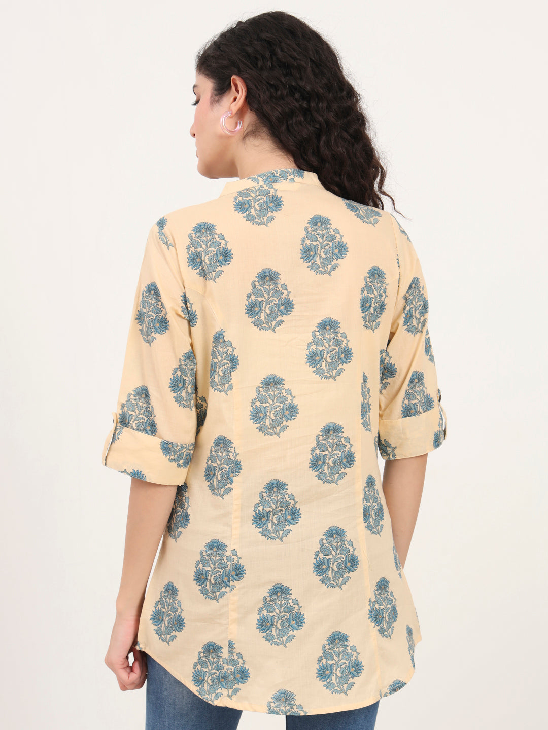 Divena Beige Floral Printed Cotton Top