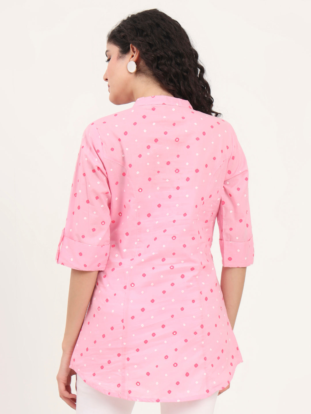 Divena Pink Bandhani Printed Cotton Top