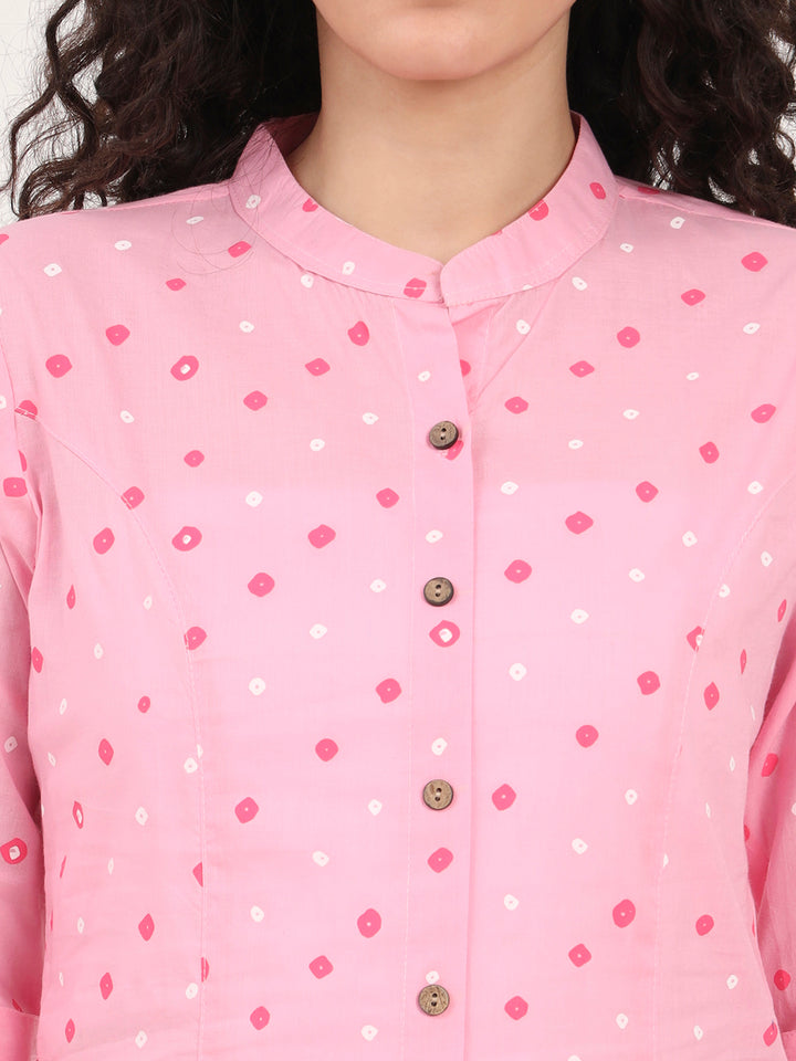 Divena Pink Bandhani Printed Cotton Top
