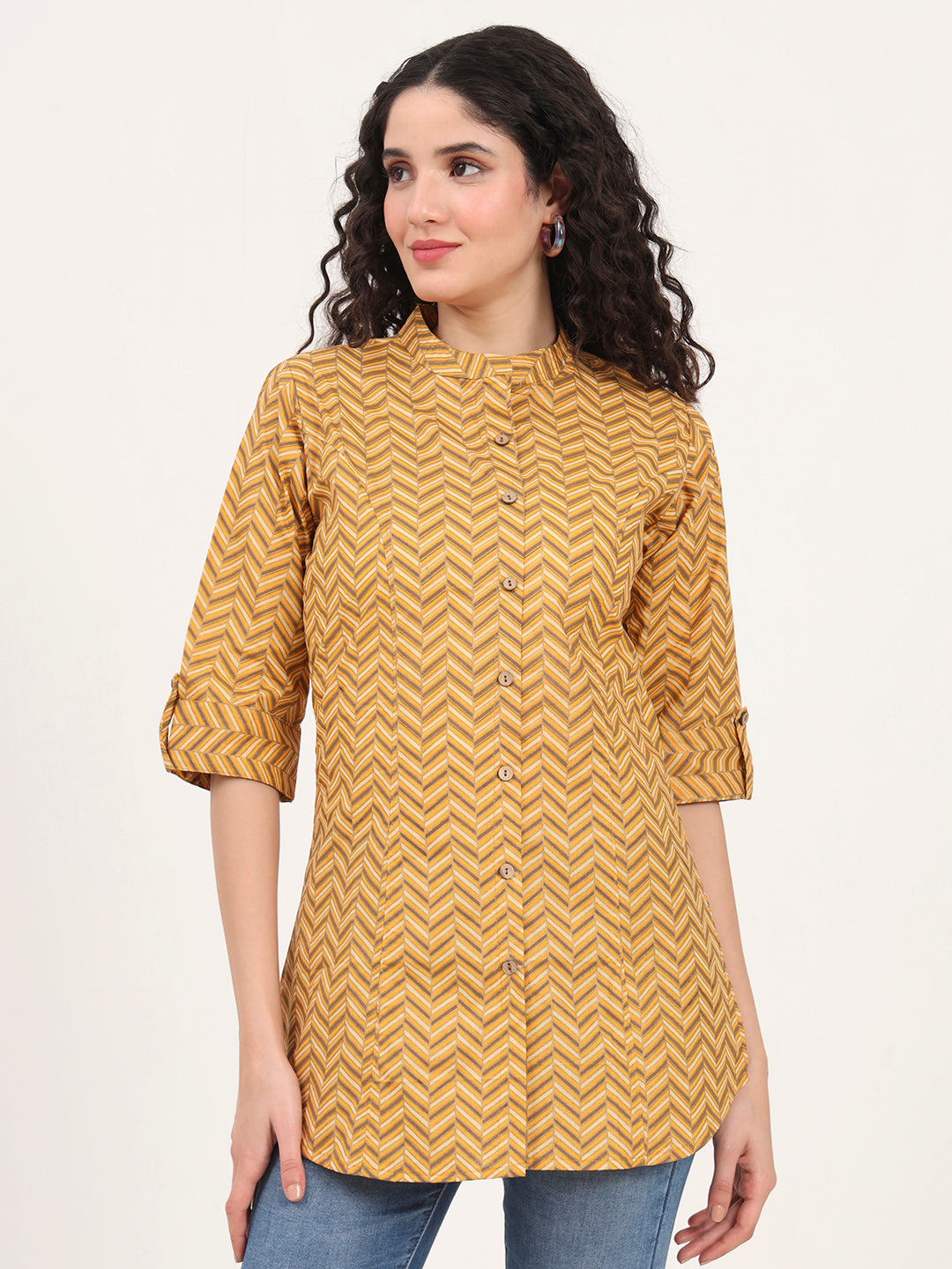 Divena Yellow Zigzag Printed Cotton Top