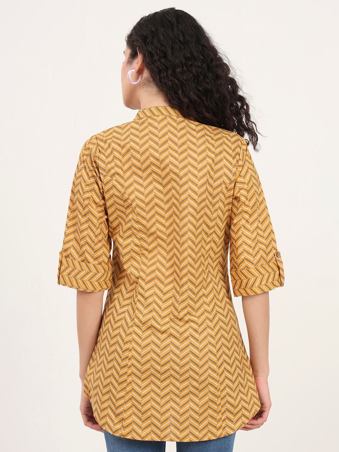 Divena Yellow Zigzag Printed Cotton Top