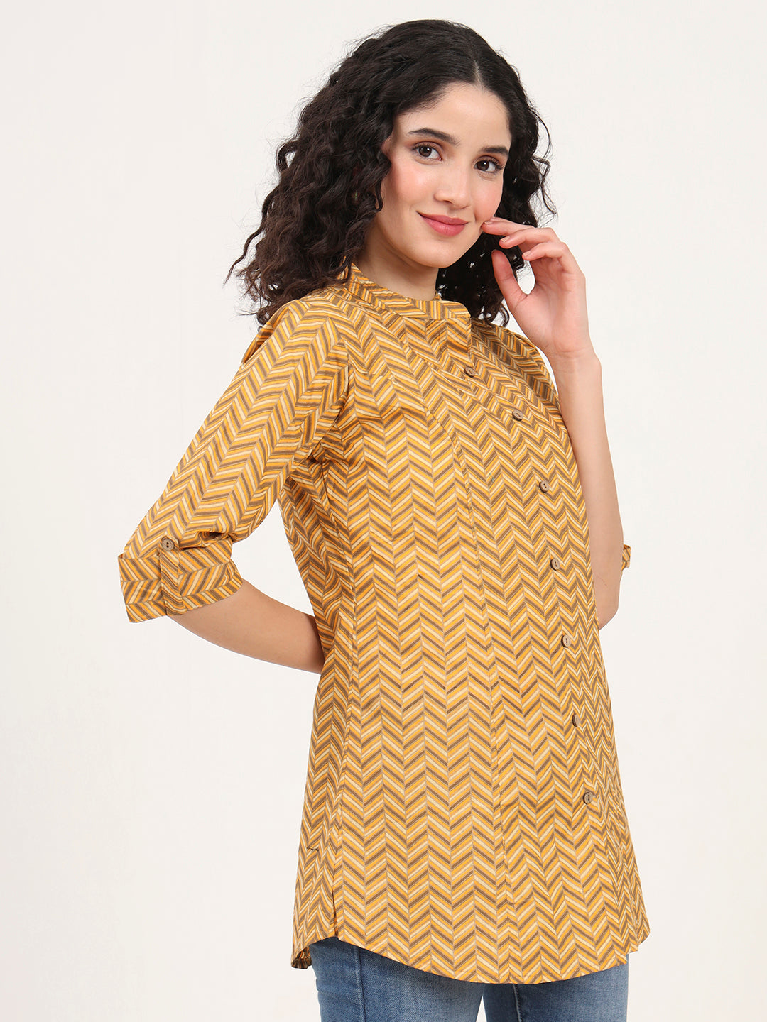 Divena Yellow Zigzag Printed Cotton Top