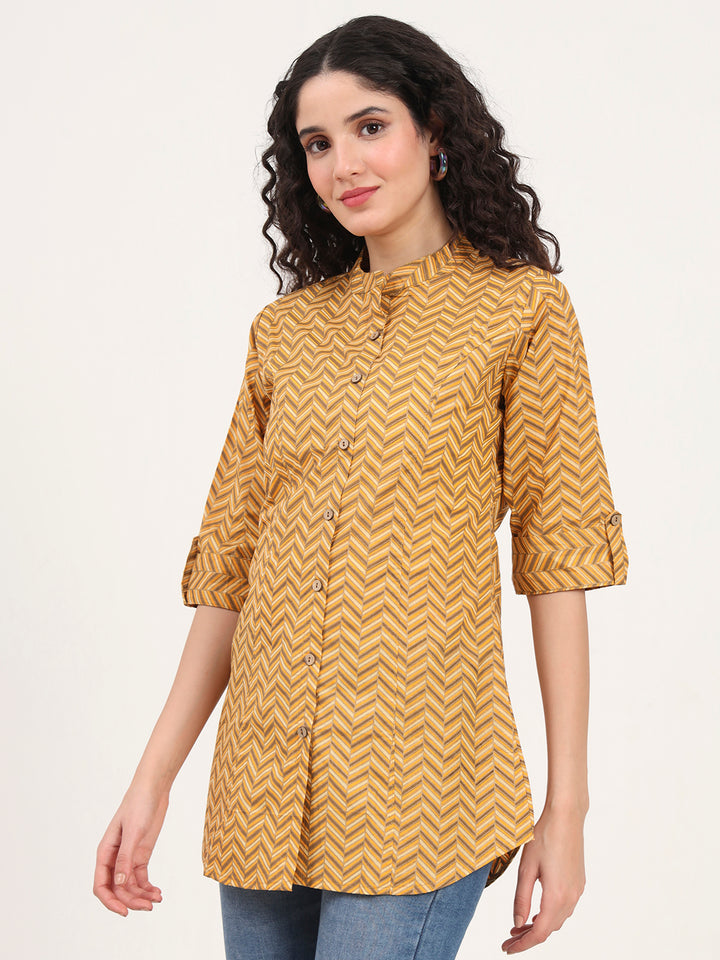 Divena Yellow Zigzag Printed Cotton Top