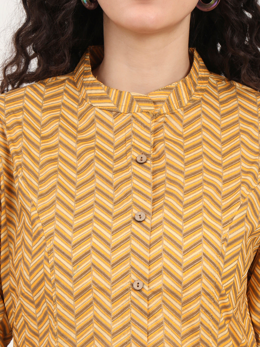 Divena Yellow Zigzag Printed Cotton Top