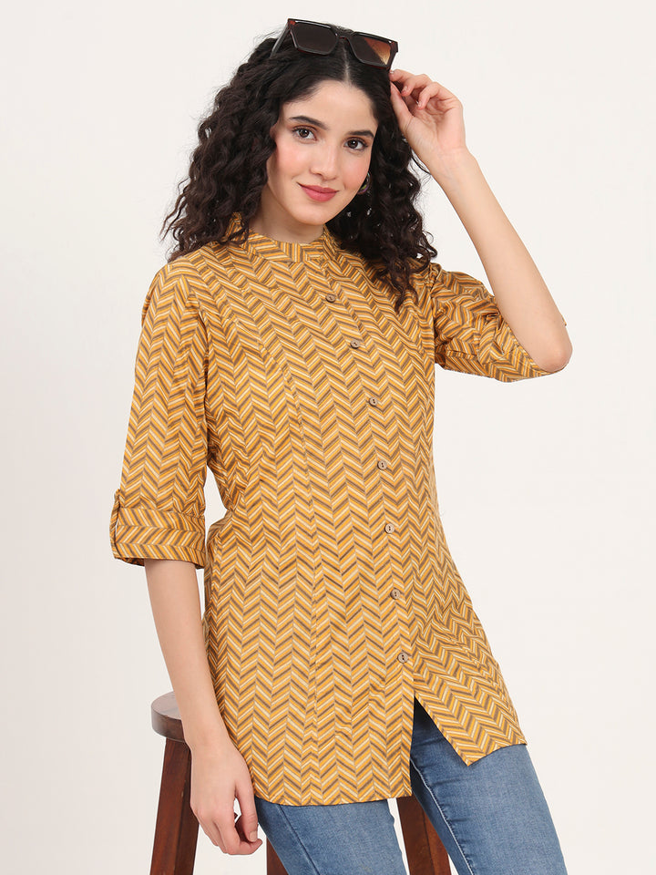 Divena Yellow Zigzag Printed Cotton Top