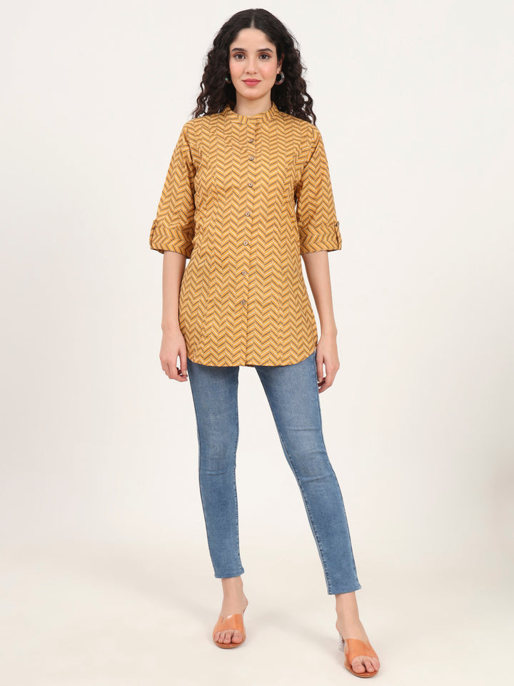 Divena Yellow Zigzag Printed Cotton Top