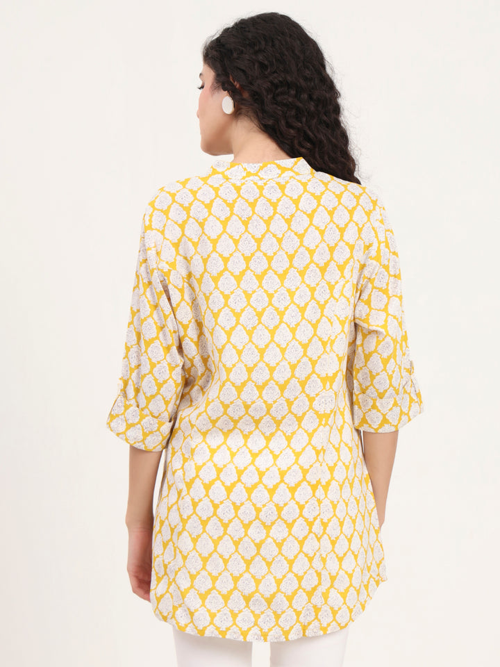 Divena Yellow Floral Printed Rayon Top