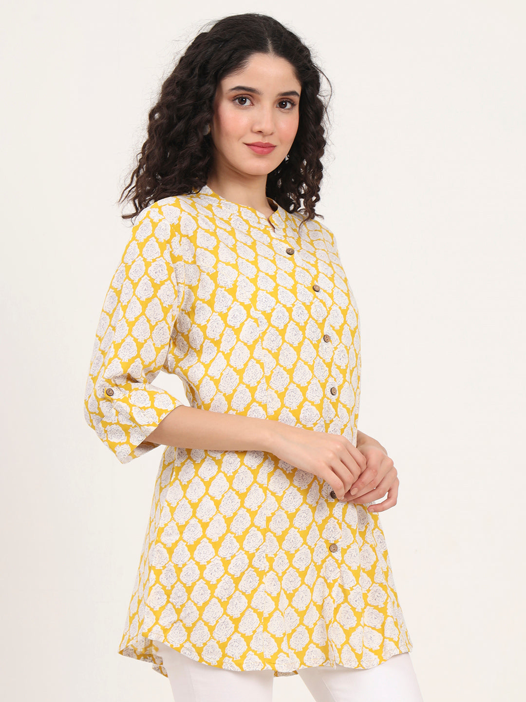 Divena Yellow Floral Printed Rayon Top