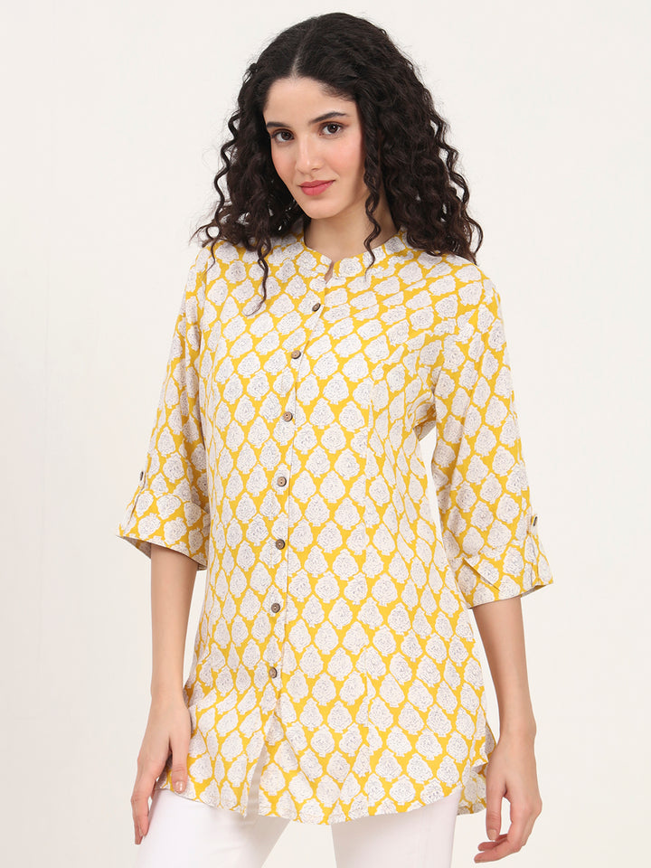 Divena Yellow Floral Printed Rayon Top