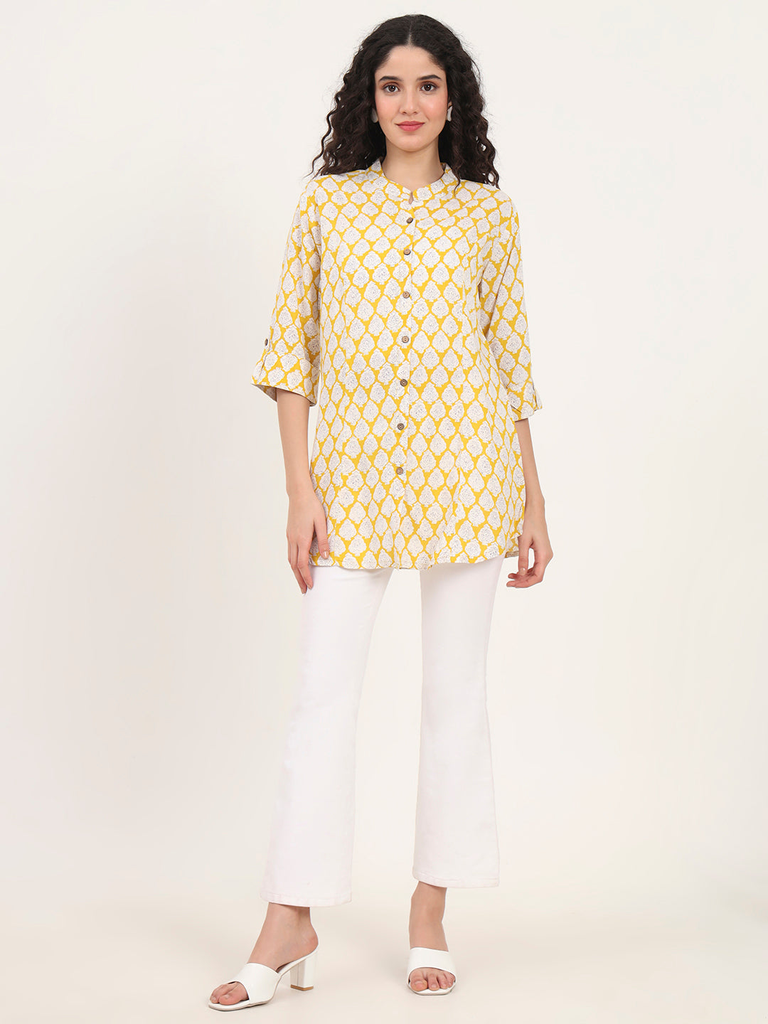 Divena Yellow Floral Printed Rayon Top