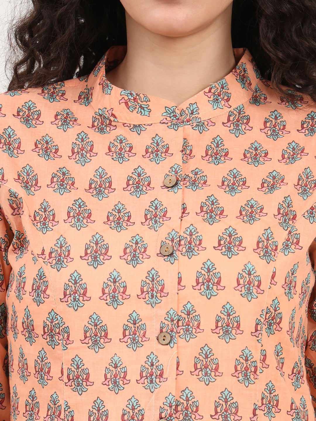 Divena Light Orange Floral Printed Cotton Top
